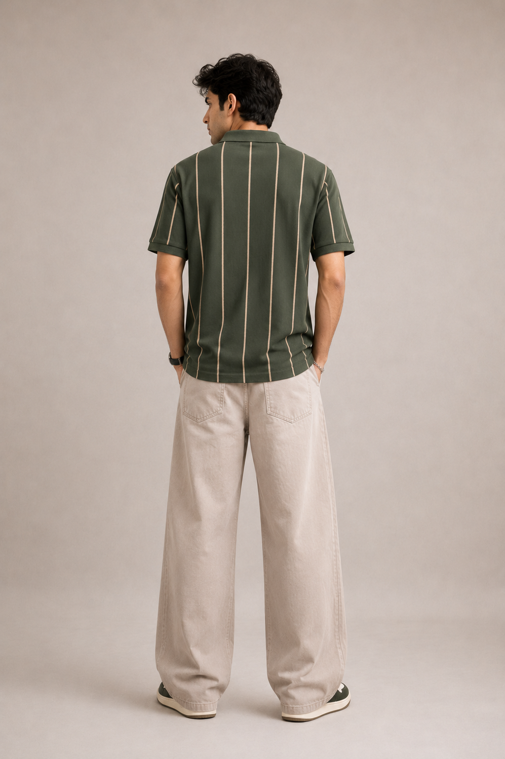 Polo Assn. Men’s Olive Green Vertical Stripe Polo