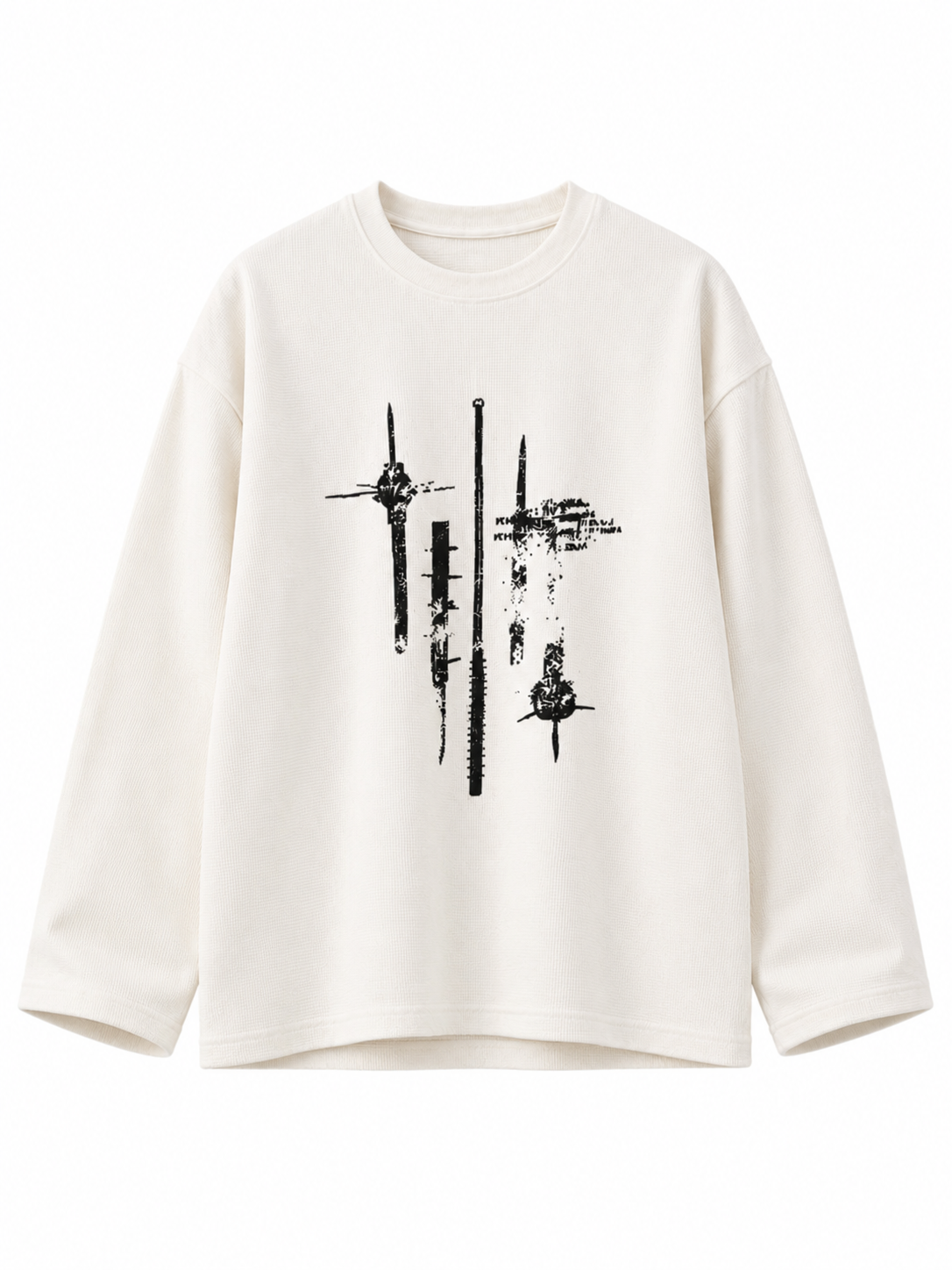 Abstract Graphic Baggy Waffle Tee – Off White
