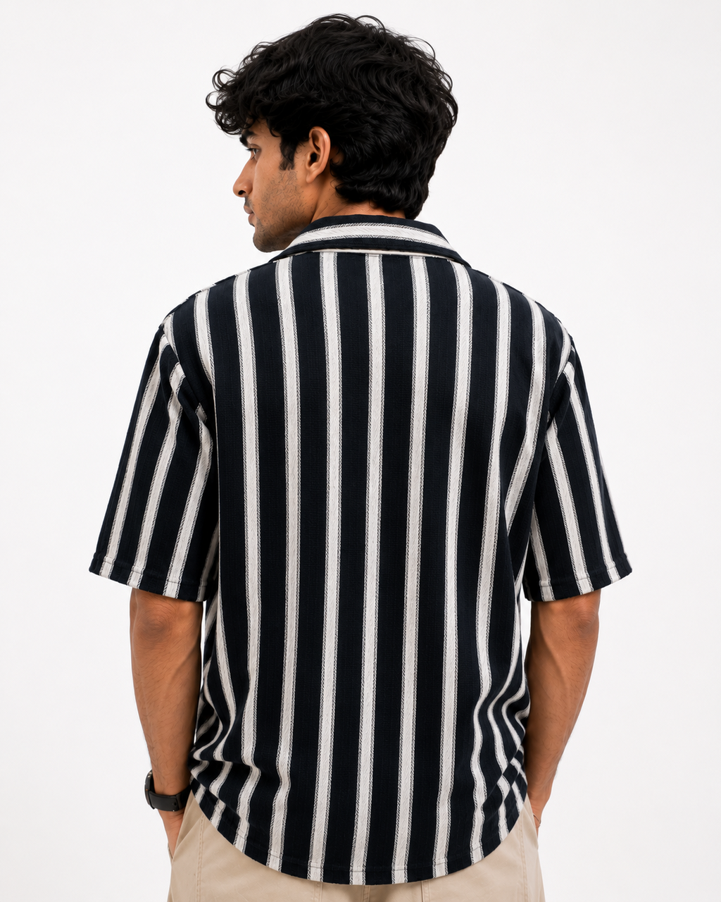 Men’s Retro Vertical Stripe Camp Collar Shirt