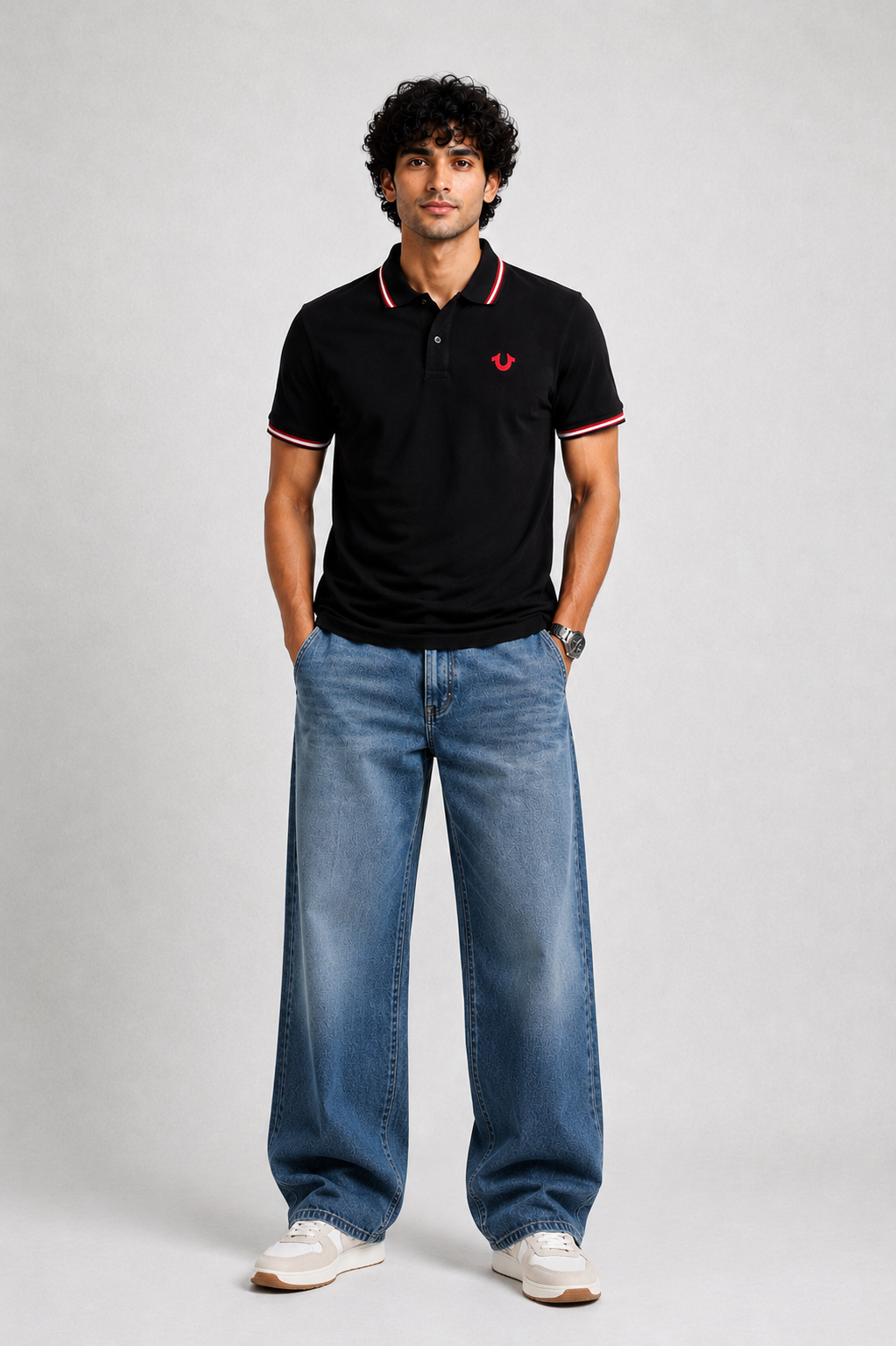 Elite Fold Printed Tipped Piqué Polo in Jet Black