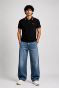 Elite Fold Printed Tipped Piqué Polo in Jet Black