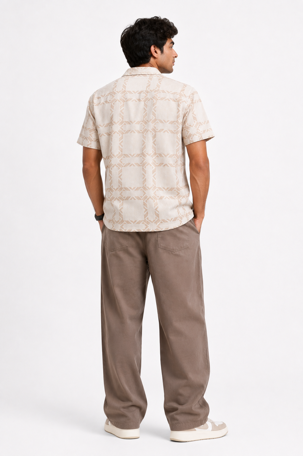Beige Geometric Print Short Sleeve Shirt