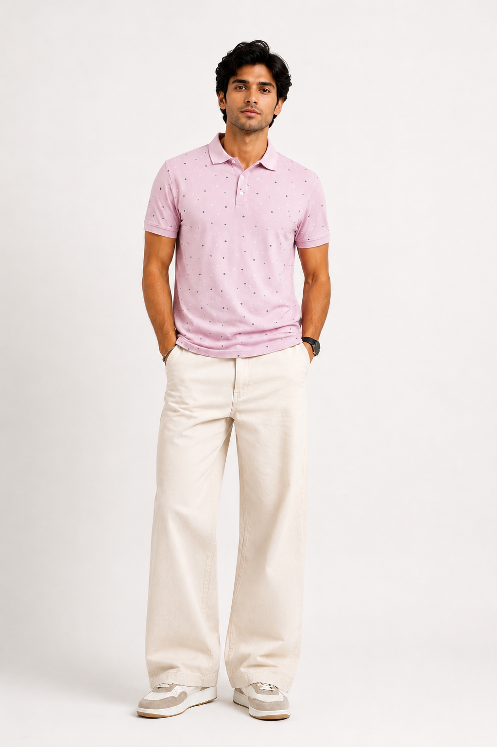 Men’s Slim-Fit Printed Polo in Dusty Rose