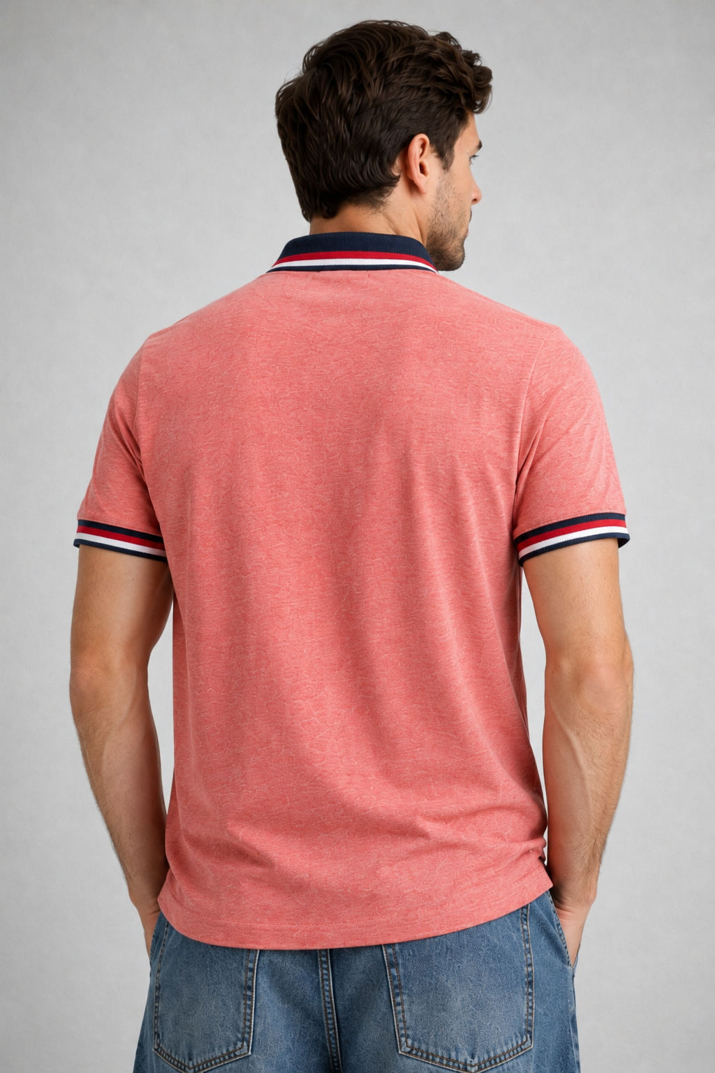 Men’s Heathered Coral Polo with Contrast Tipping