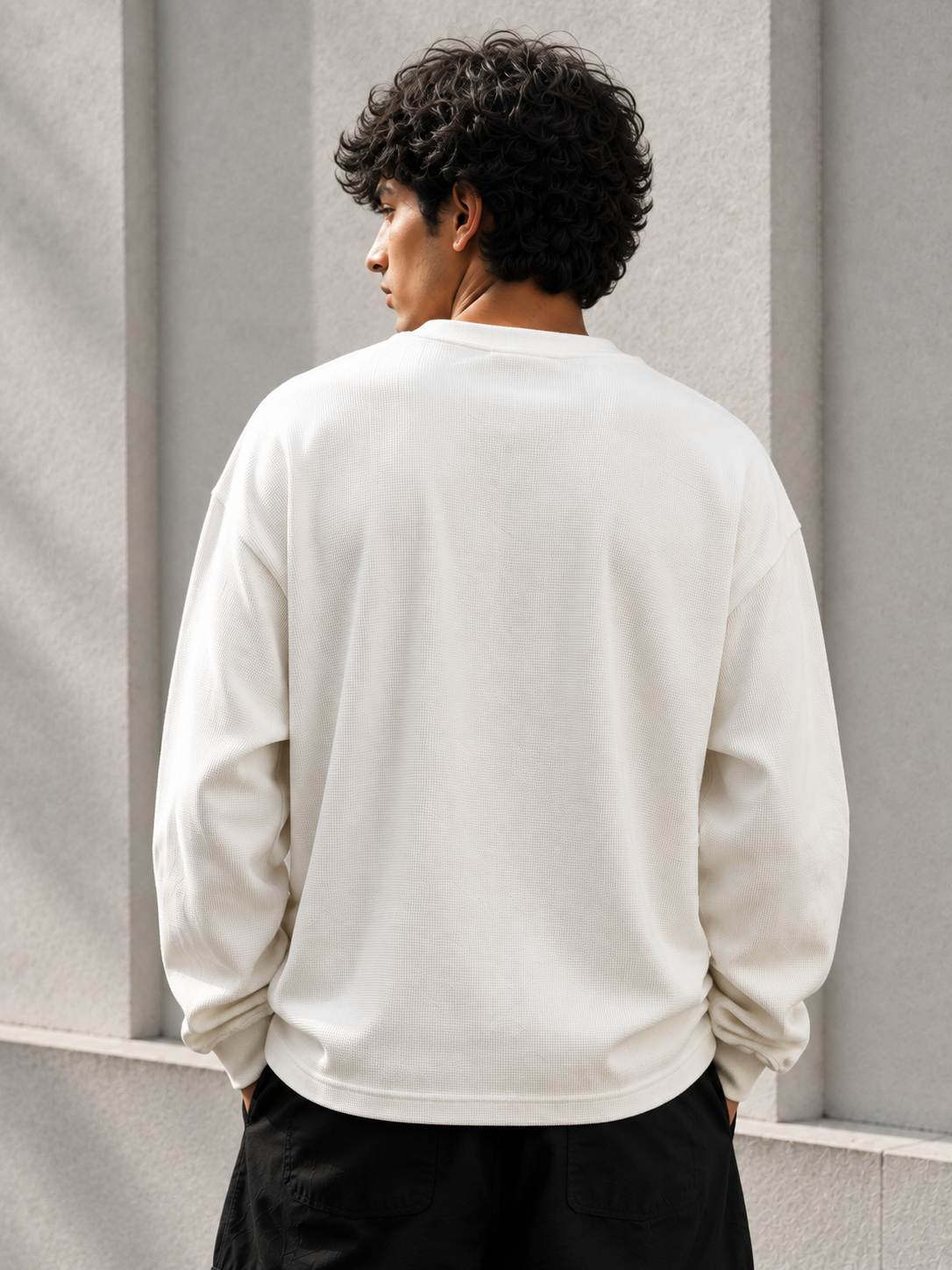 Abstract Graphic Baggy Waffle Tee – Off White
