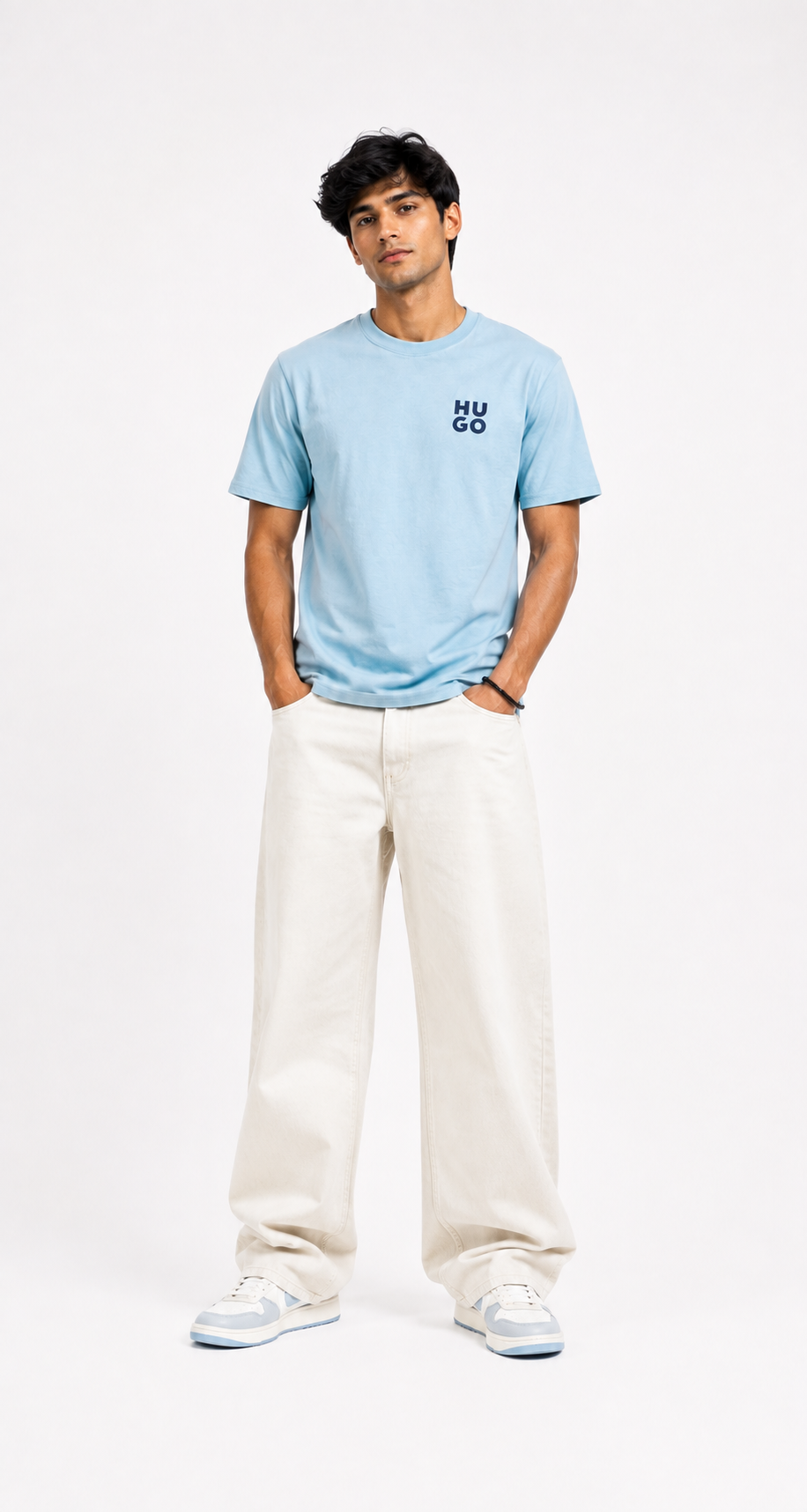Unisex Embroidery Engraved Stretchable Sky Blue Premium Cotton Tee