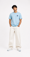 Unisex Embroidery Engraved Stretchable Sky Blue Premium Cotton Tee