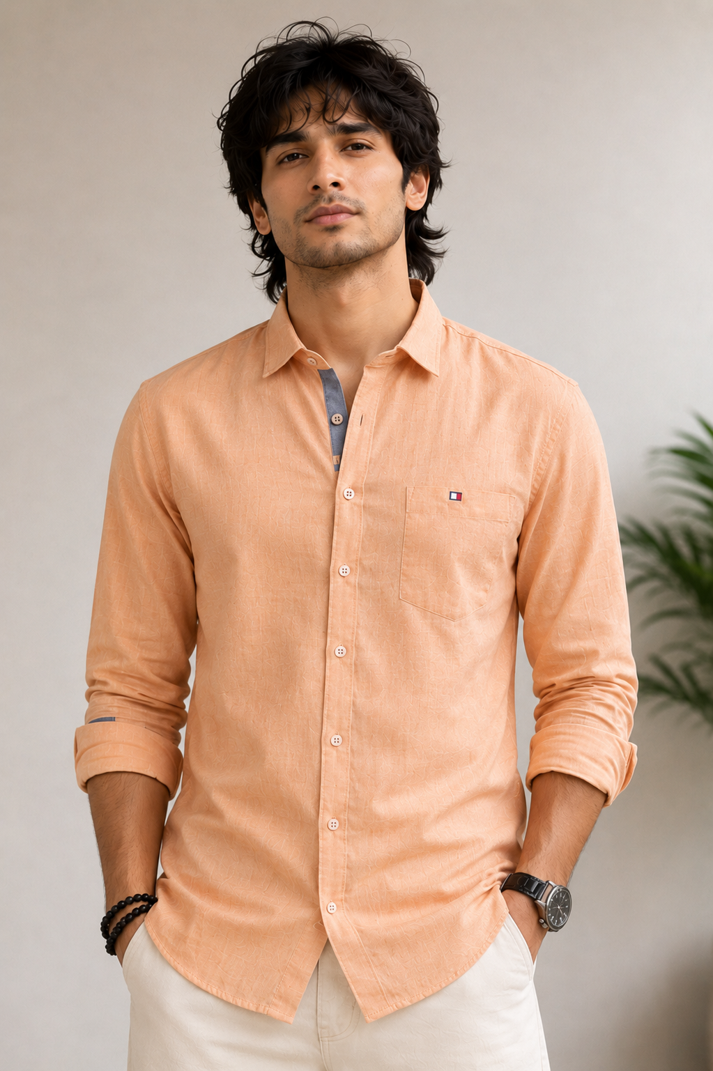 Men’s Sun-Drenched Peach Linen Shirt