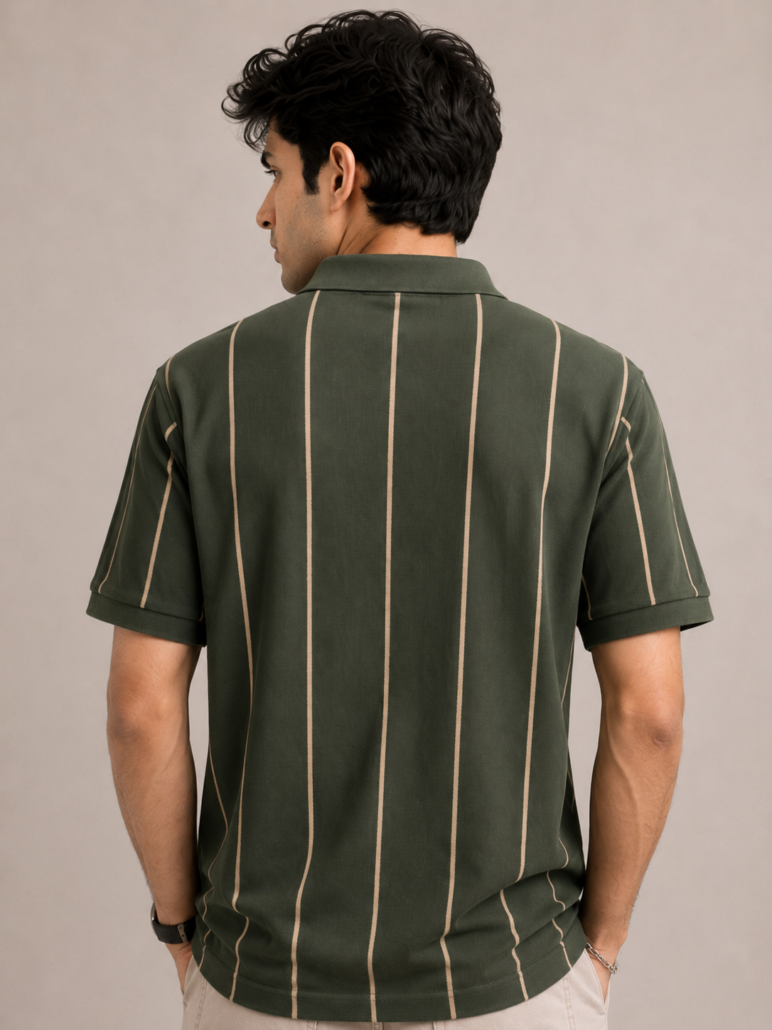 Polo Assn. Men’s Olive Green Vertical Stripe Polo