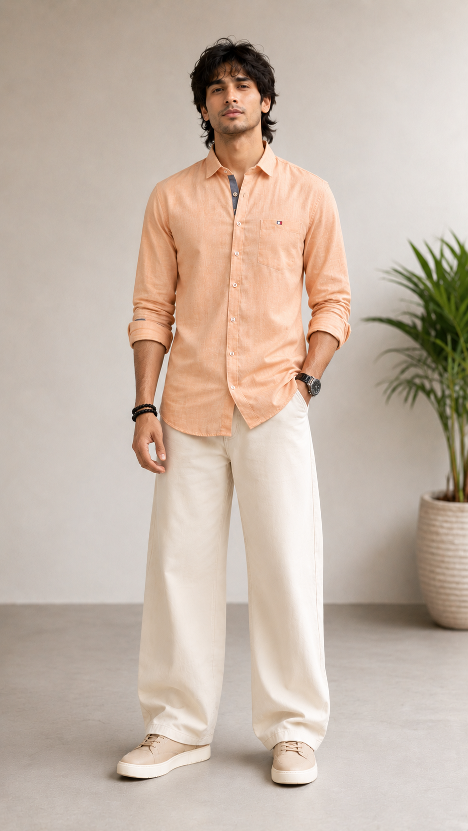 Men’s Sun-Drenched Peach Linen Shirt