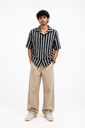 Men’s Retro Vertical Stripe Camp Collar Shirt