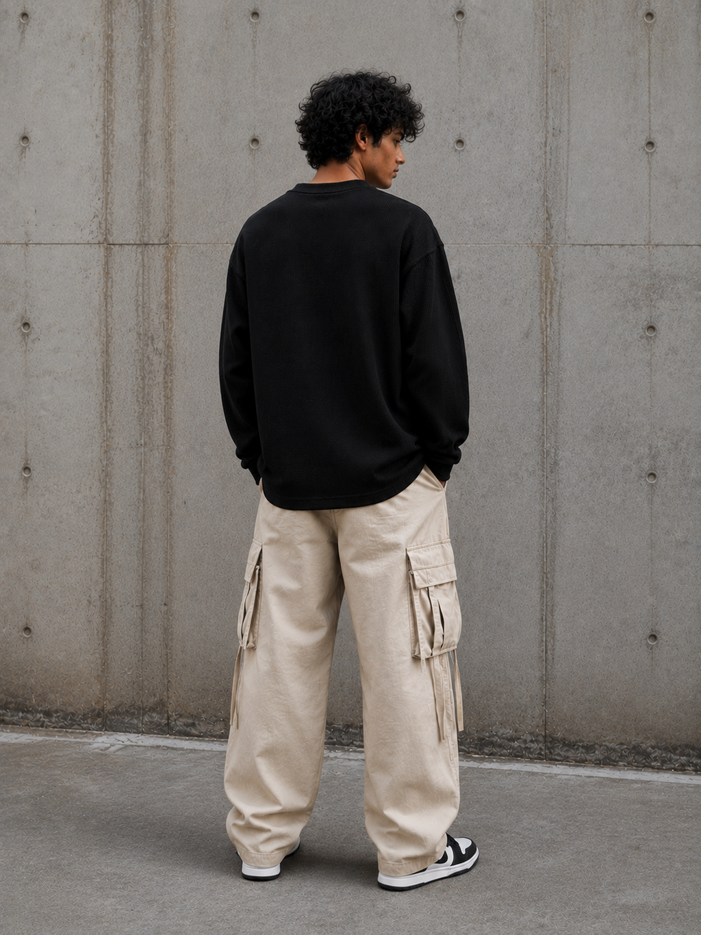 Baggy Embroidered Waffle Knit Tee – Midnight Bloom