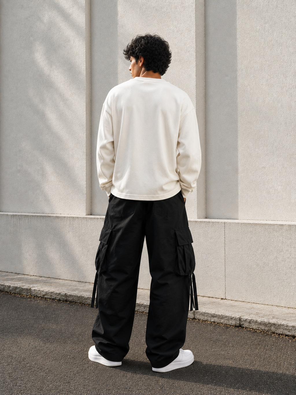 Abstract Graphic Baggy Waffle Tee – Off White