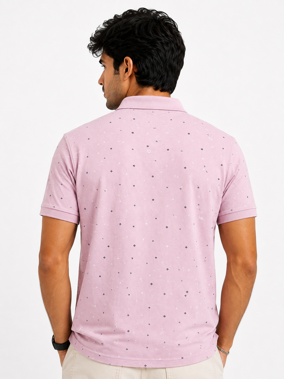 Men’s Slim-Fit Printed Polo in Dusty Rose