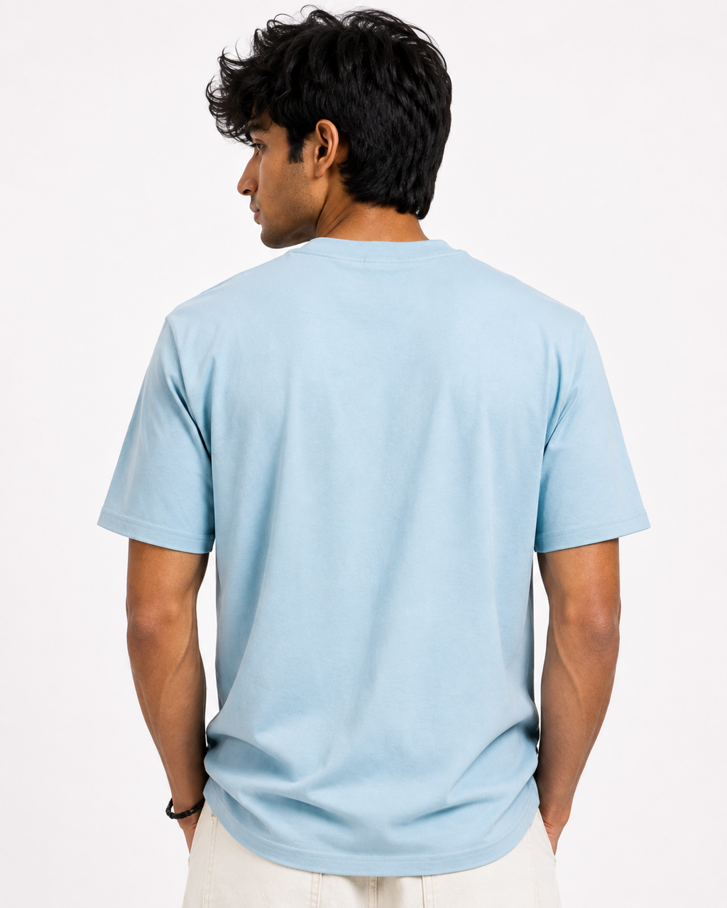 Unisex Embroidery Engraved Stretchable Sky Blue Premium Cotton Tee