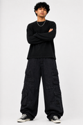 Men’s Super Baggy Multi-Pocket Cargo Denim Pants – Washed Black