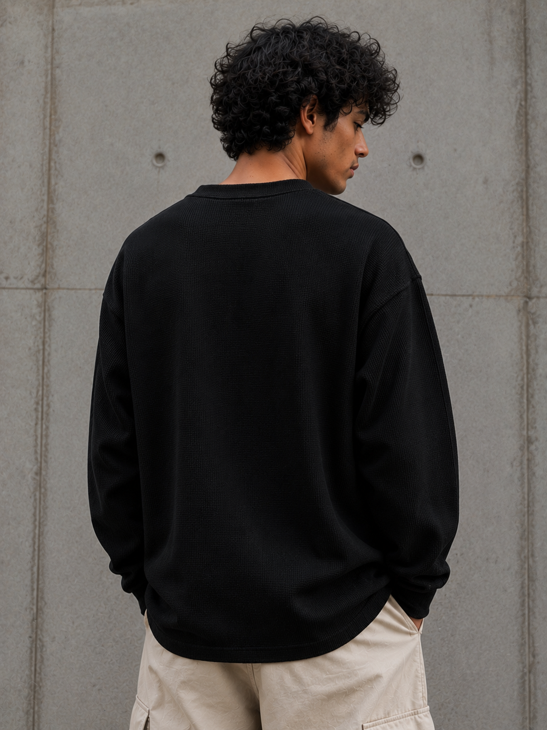 Baggy Embroidered Waffle Knit Tee – Midnight Bloom