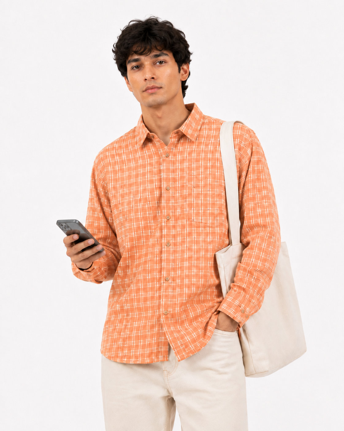Rustic Rust Cotton Checked Casual Shirt