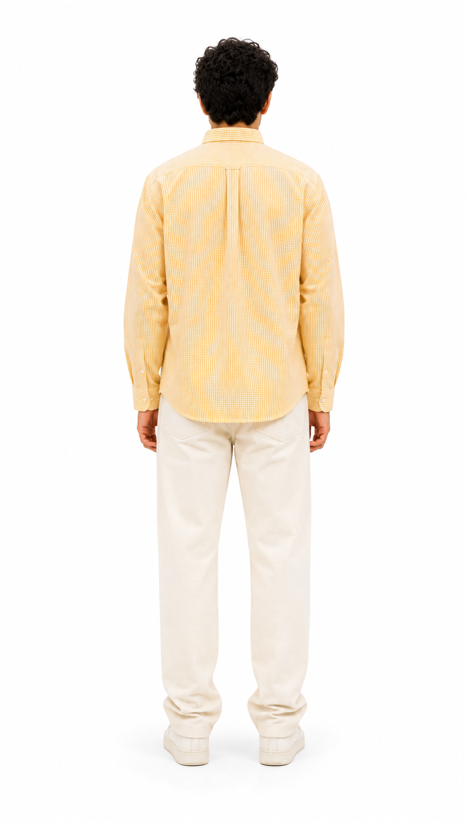 Men's Yellow Gingham Micro Checked Shirt – Cotton Button-Down Casual Shirt