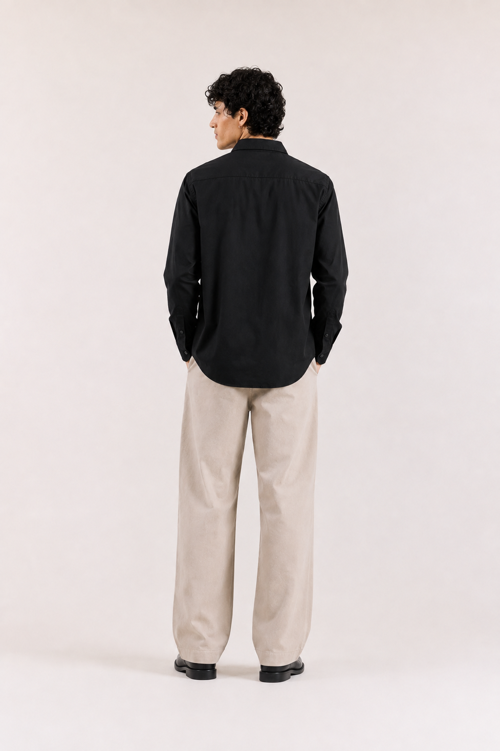 Minimalist Pitch Black Button-Down Shirt with Chest Pocket
