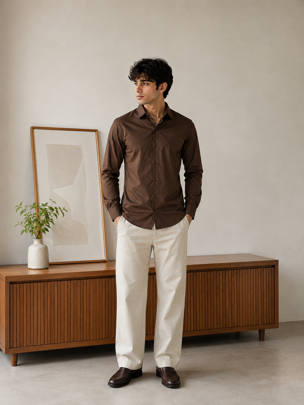 Rich Espresso Brown Cotton Shirt with Single Chest Pocket