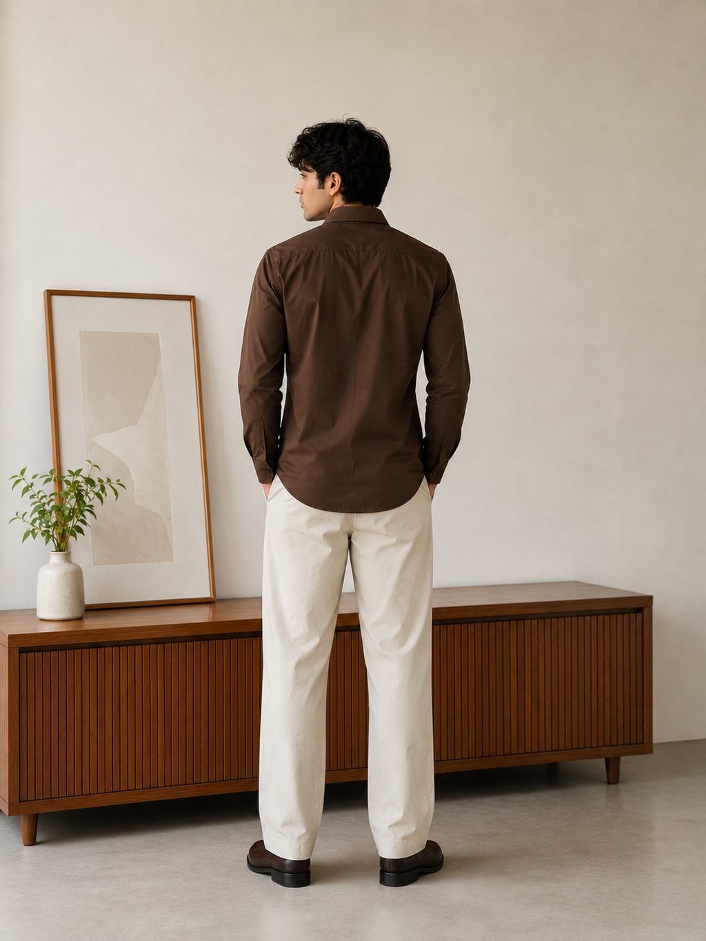 Rich Espresso Brown Cotton Shirt with Single Chest Pocket