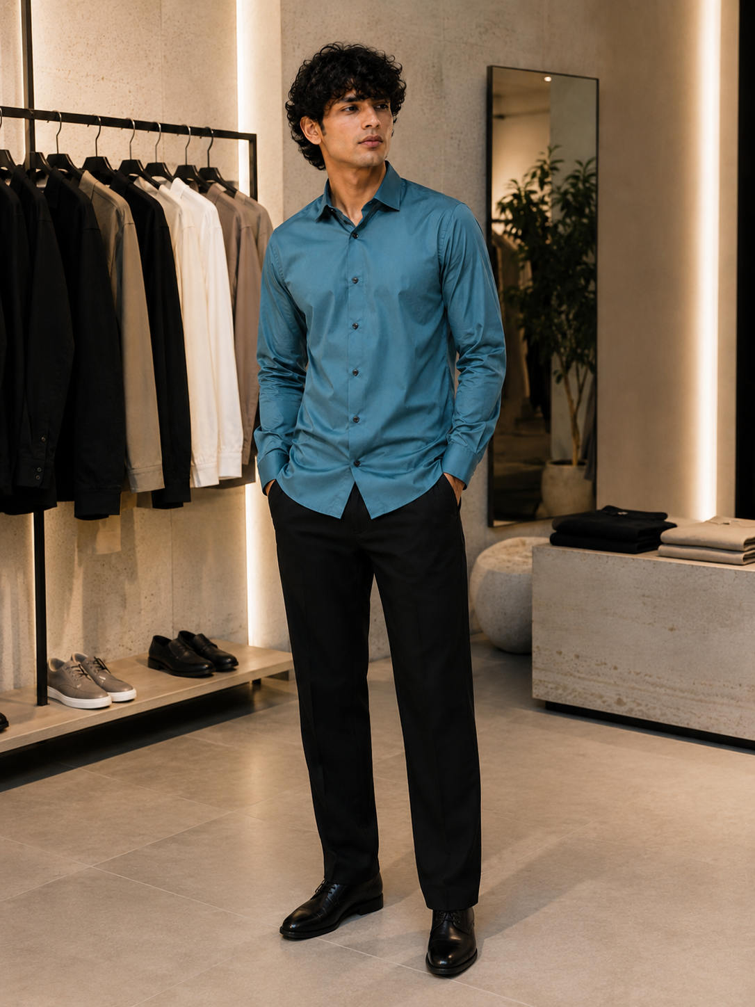 Men's Slim-Fit Satin Lycra Stretchable Shirt in Teal