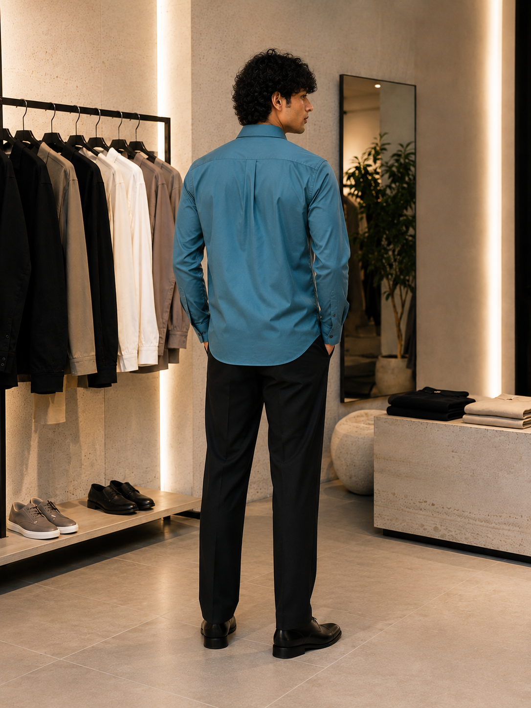 Men's Slim-Fit Satin Lycra Stretchable Shirt in Teal
