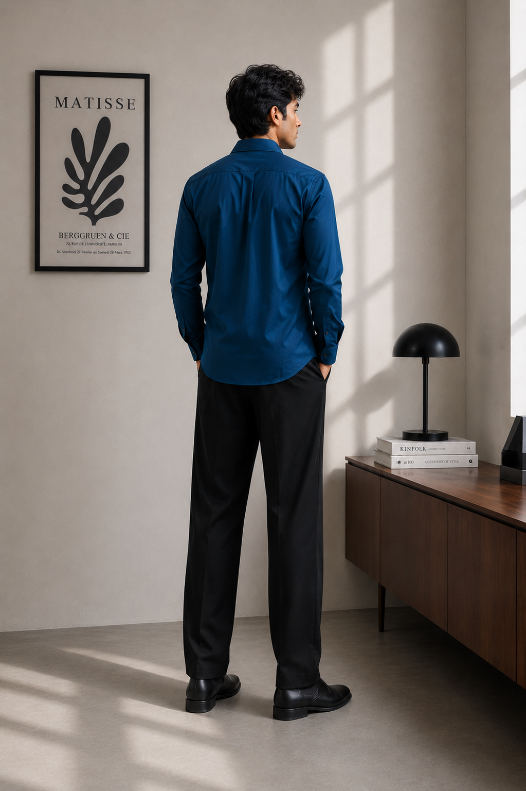 Deep Blue Tailored Fit Satin Lycra Stretchable Shirt