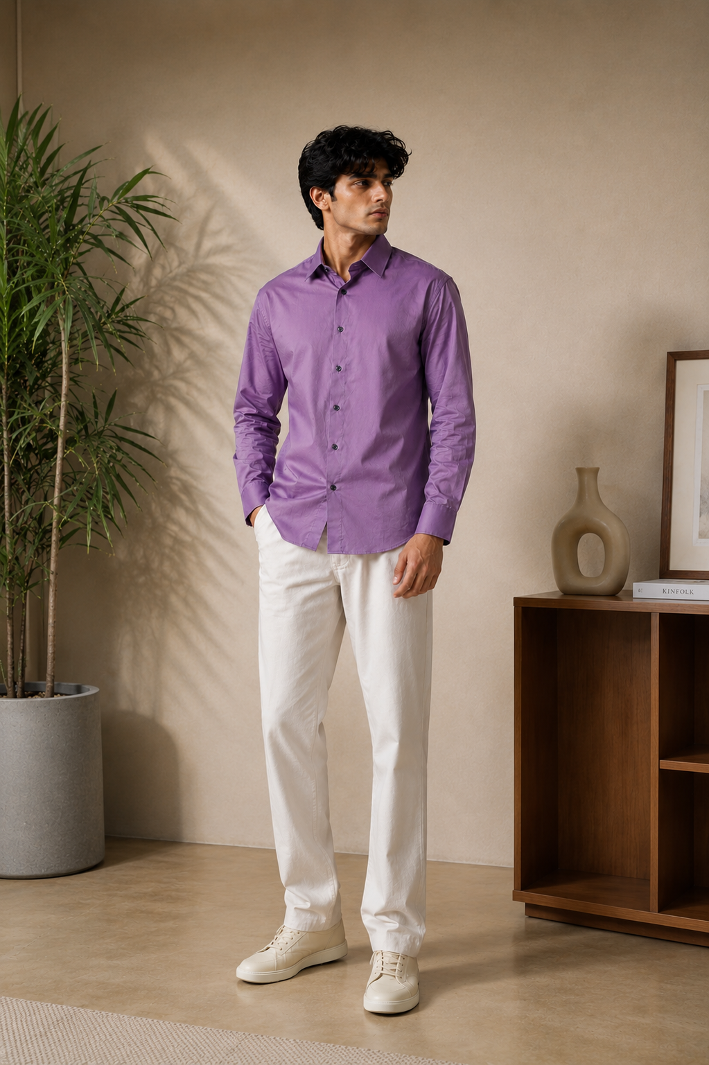 Men’s Lavender Purple Stretchable Lycra Full Sleeve Casual Shirt