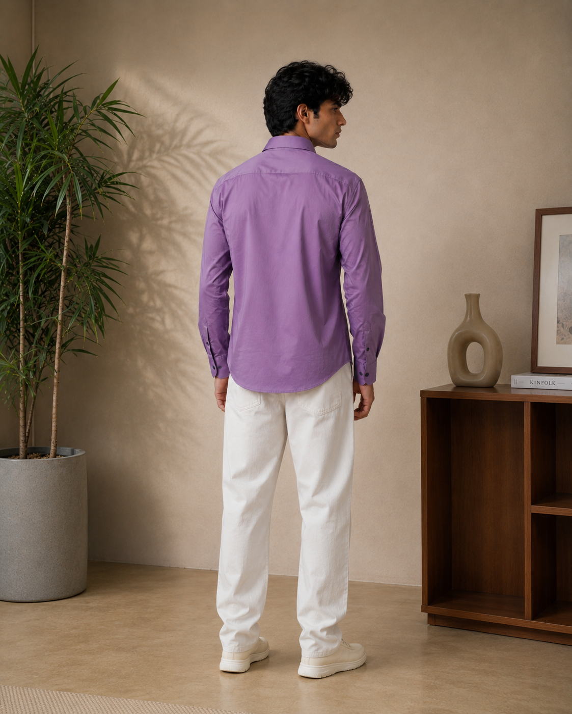 Men’s Lavender Purple Stretchable Lycra Full Sleeve Casual Shirt