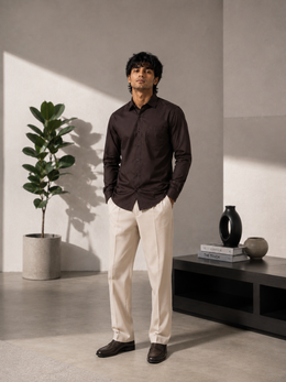 Deep Coffee Brown 100% Cotton Casual Shirt for Men