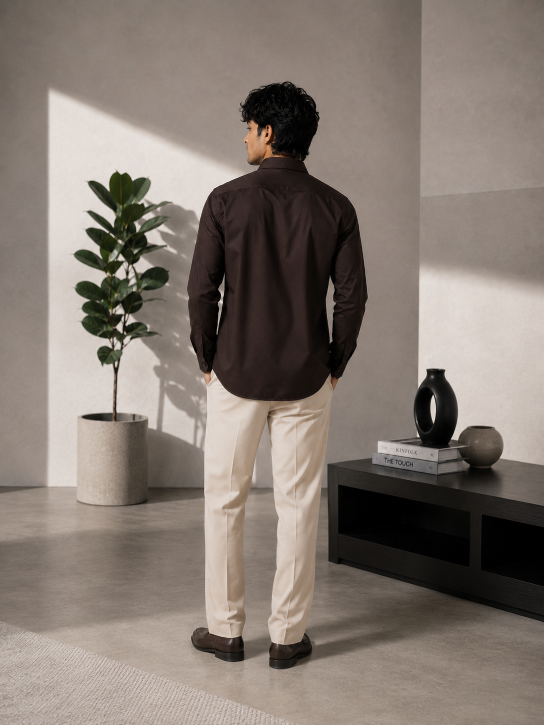 Deep Coffee Brown 100% Cotton Casual Shirt for Men