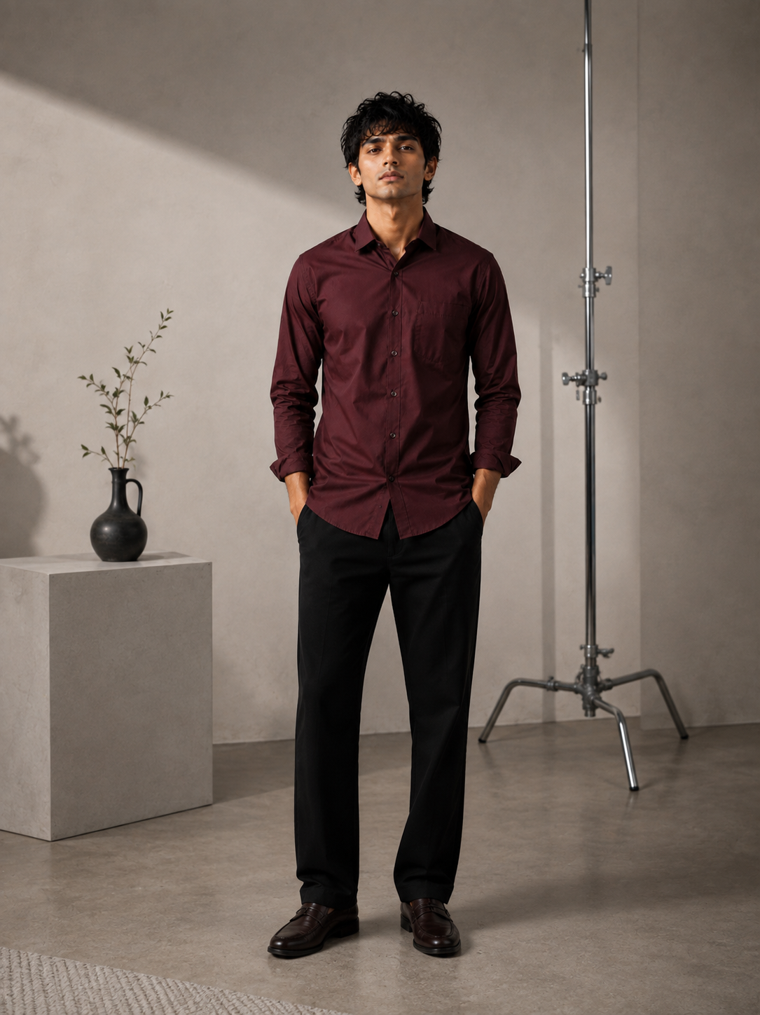Men’s Wine Red Premium Lycra Stretch Shirt