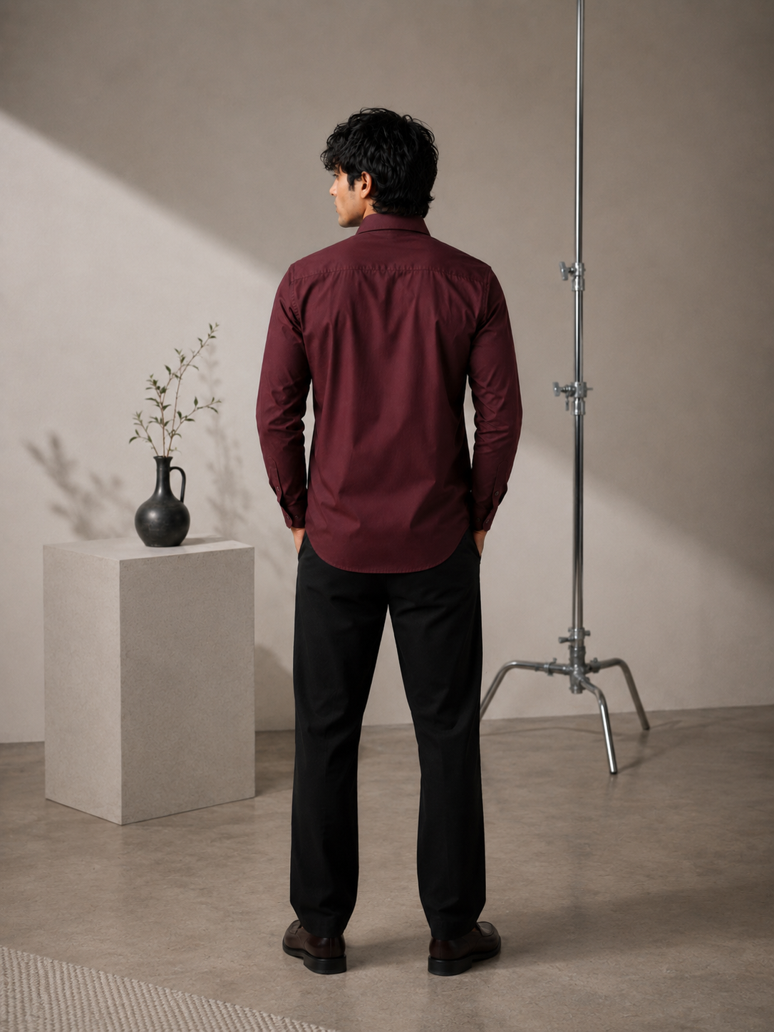 Men’s Wine Red Premium Lycra Stretch Shirt