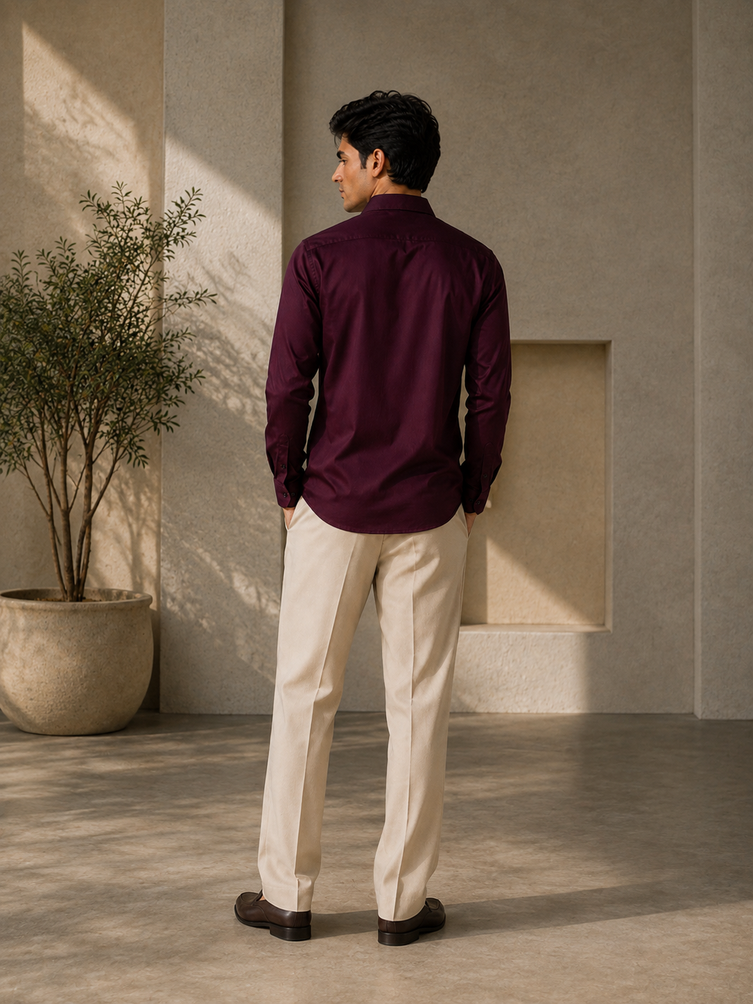 Men’s Dark Magenta Premium Solid Cotton Shirt
