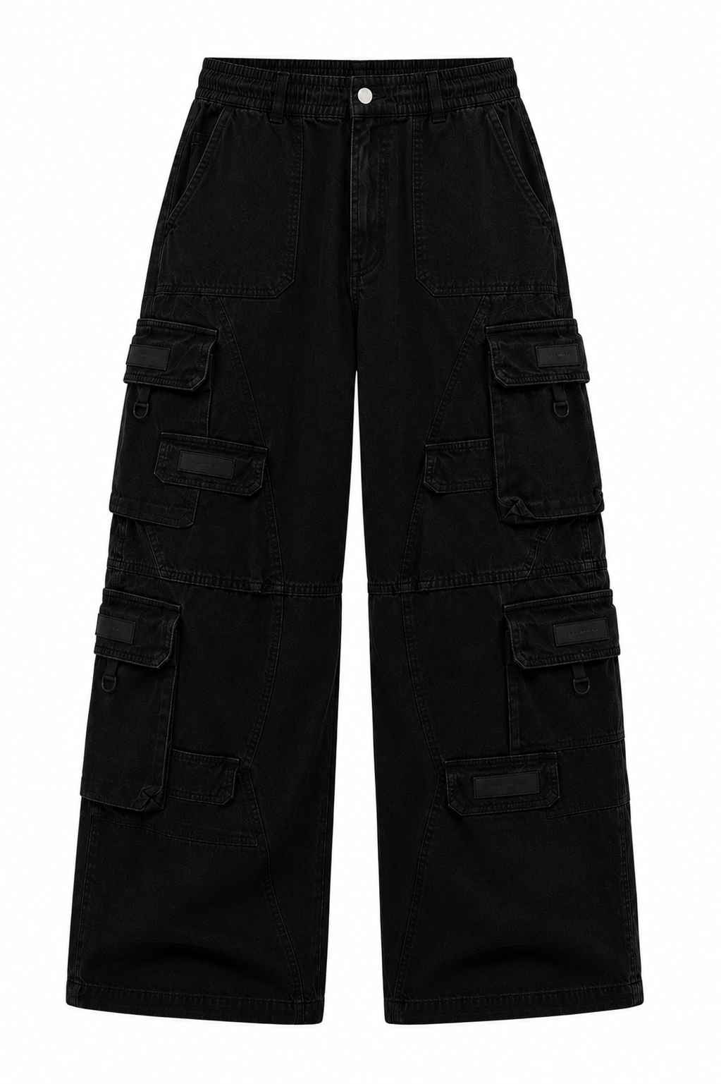 Men’s Super Baggy Multi-Pocket Cargo Denim Pants – Washed Black