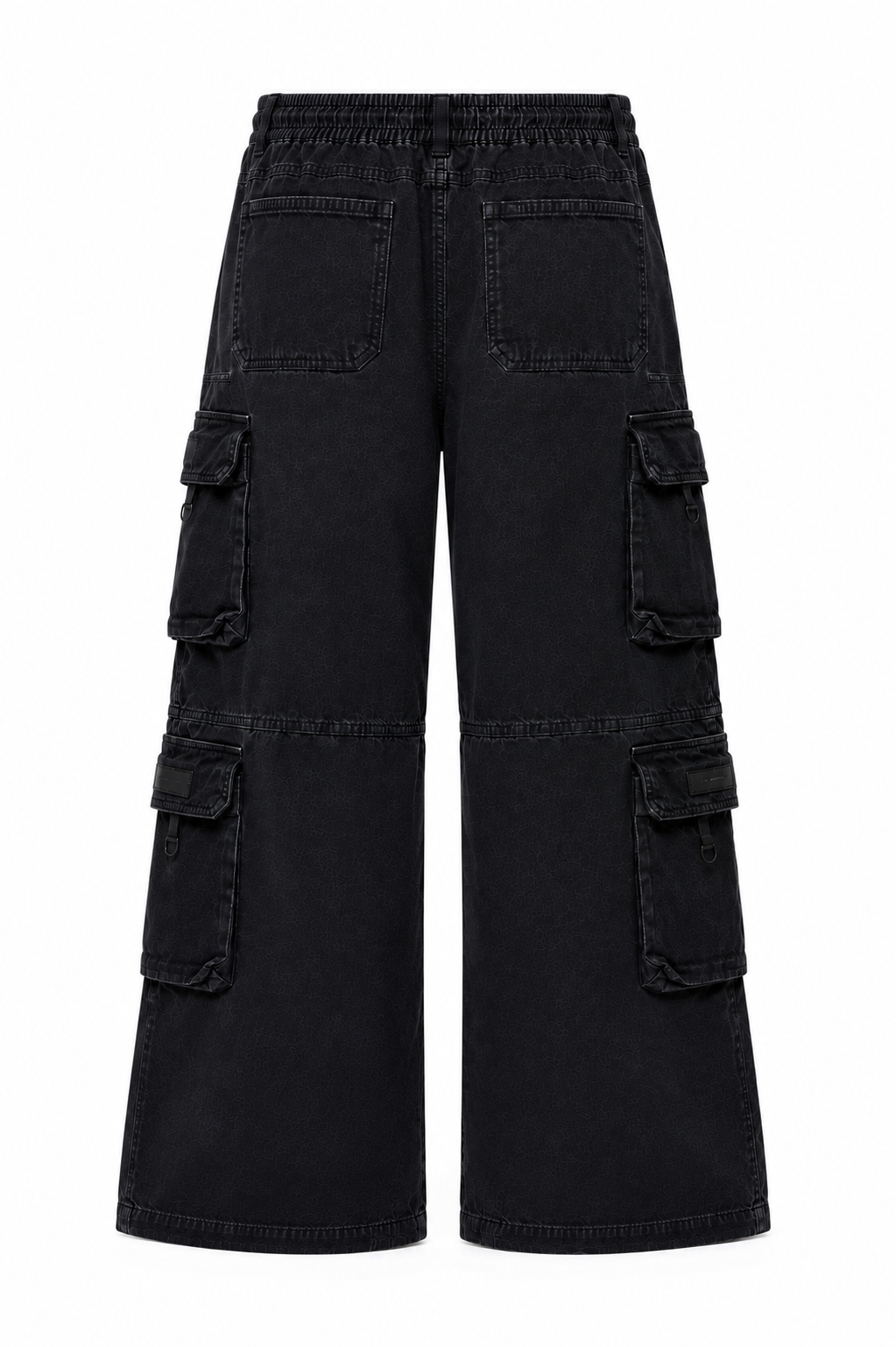 Men’s Super Baggy Multi-Pocket Cargo Denim Pants – Washed Black