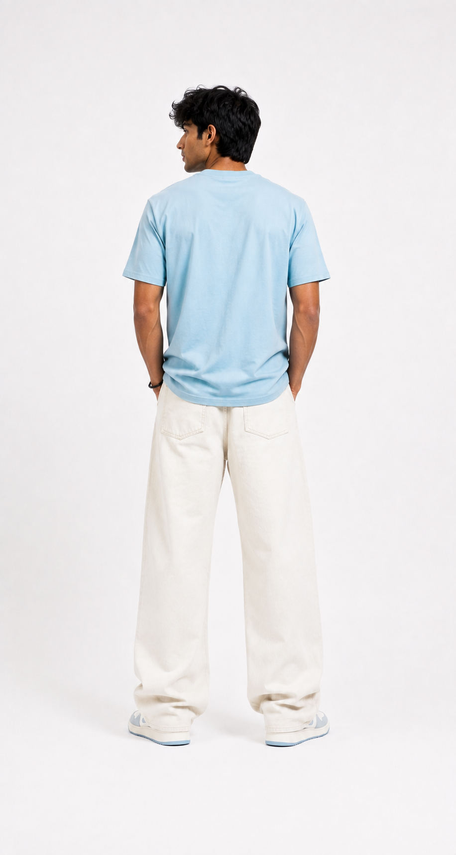 Unisex Embroidery Engraved Stretchable Sky Blue Premium Cotton Tee