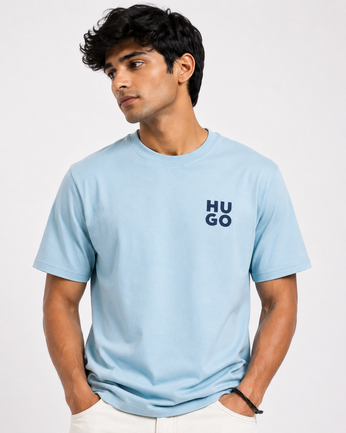 Unisex Embroidery Engraved Stretchable Sky Blue Premium Cotton Tee