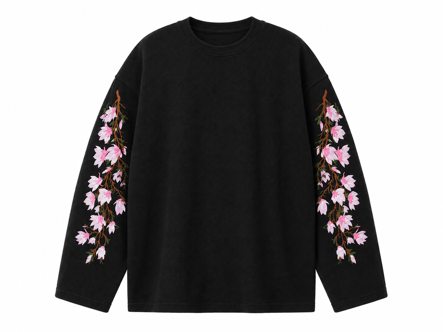 Baggy Embroidered Waffle Knit Tee – Midnight Bloom