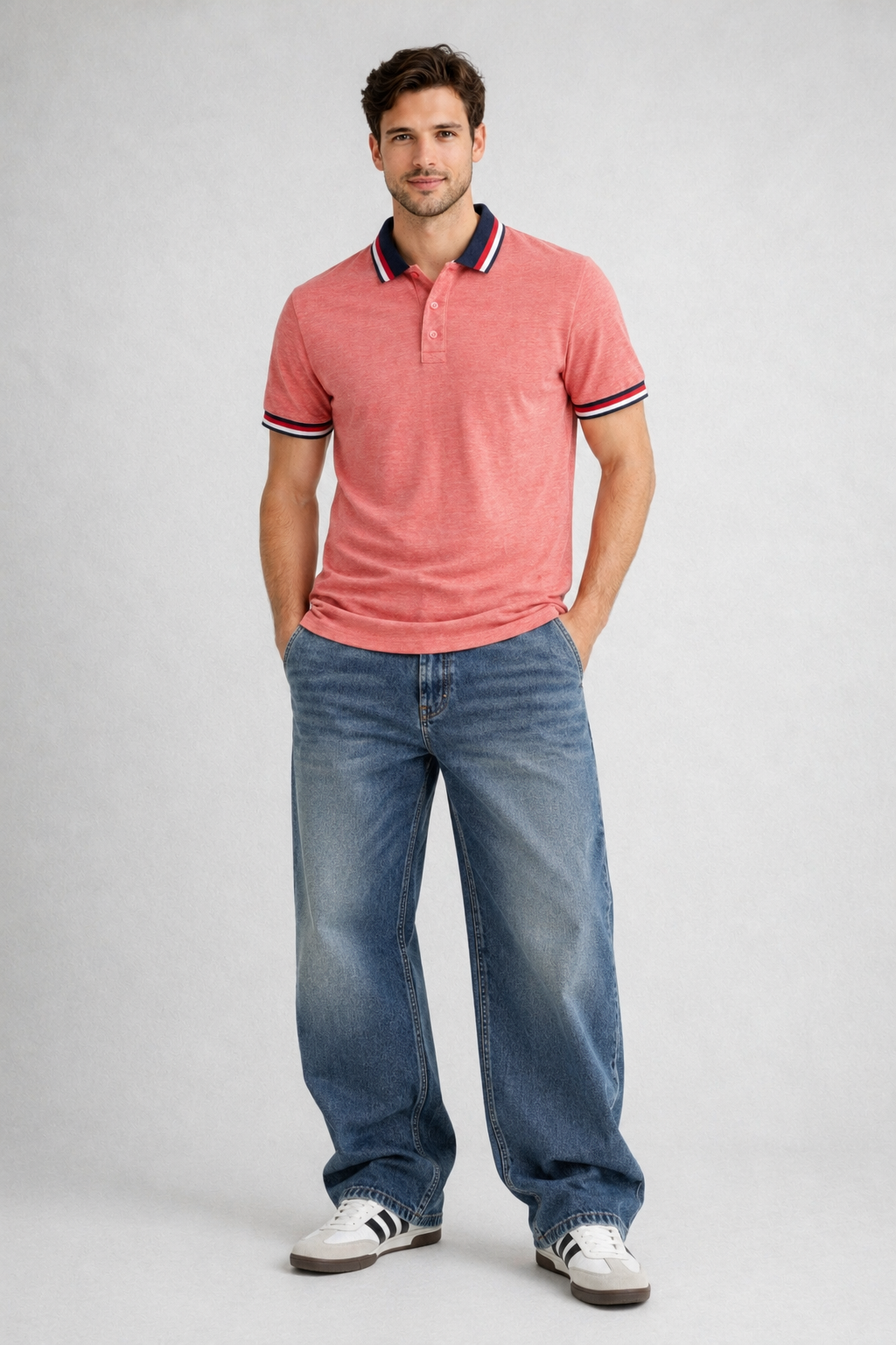Men’s Heathered Coral Polo with Contrast Tipping