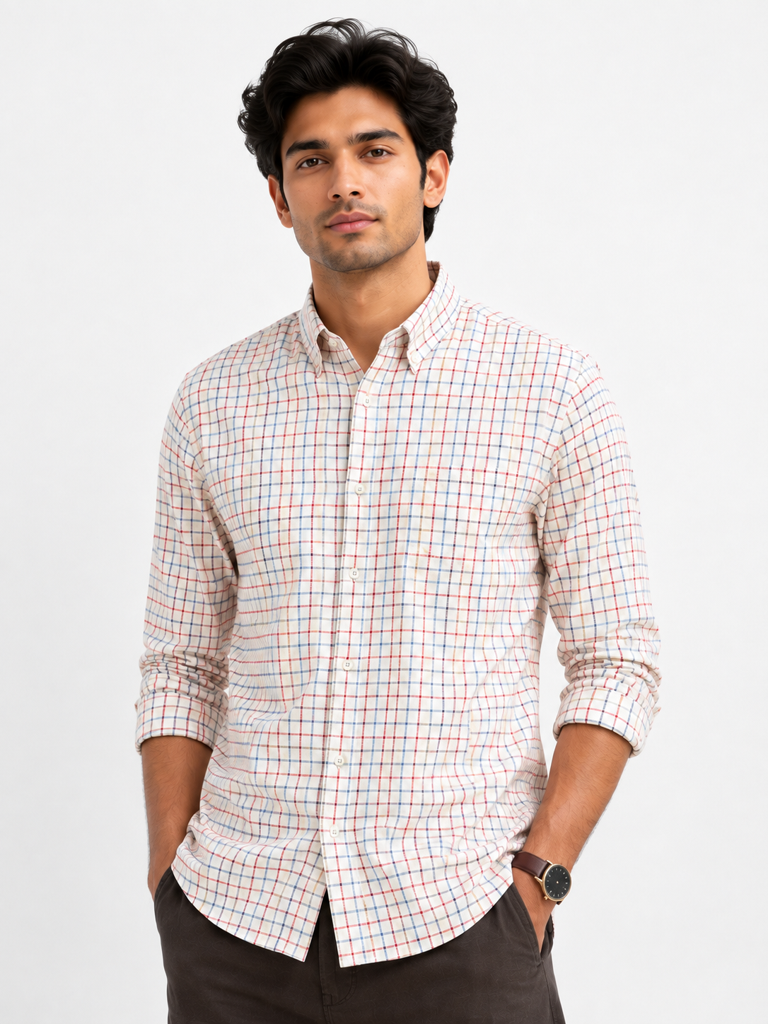 Ivory Multi-Check Cotton Shirt
