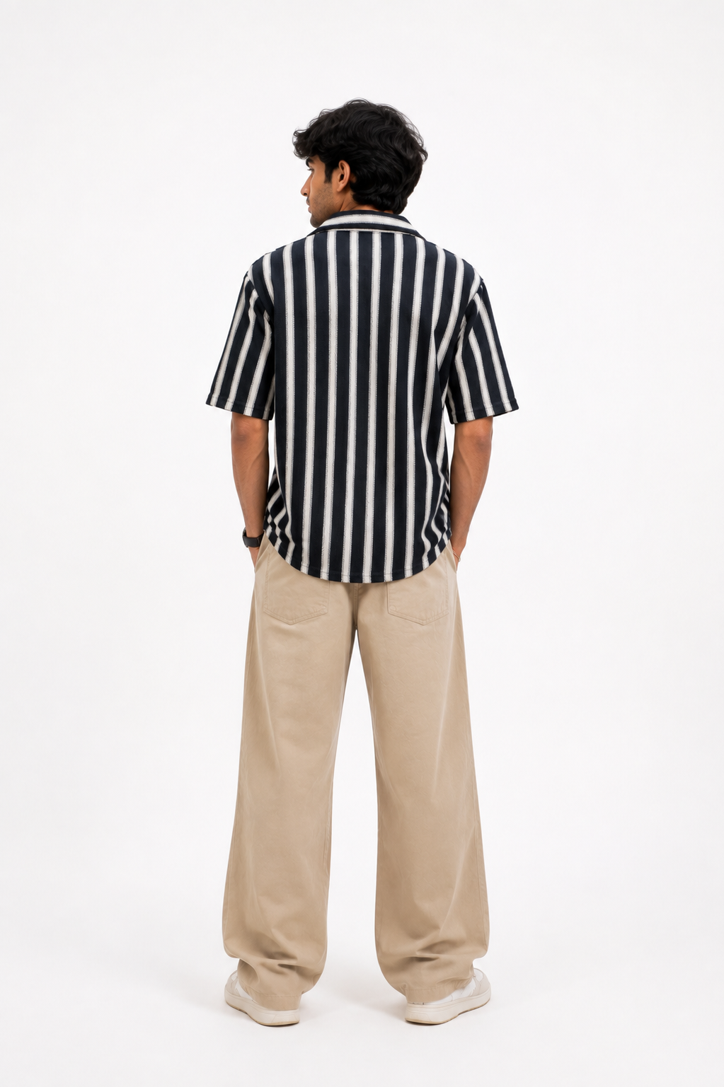 Men’s Retro Vertical Stripe Camp Collar Shirt