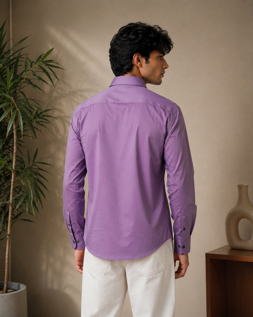 Men’s Lavender Purple Stretchable Lycra Full Sleeve Casual Shirt