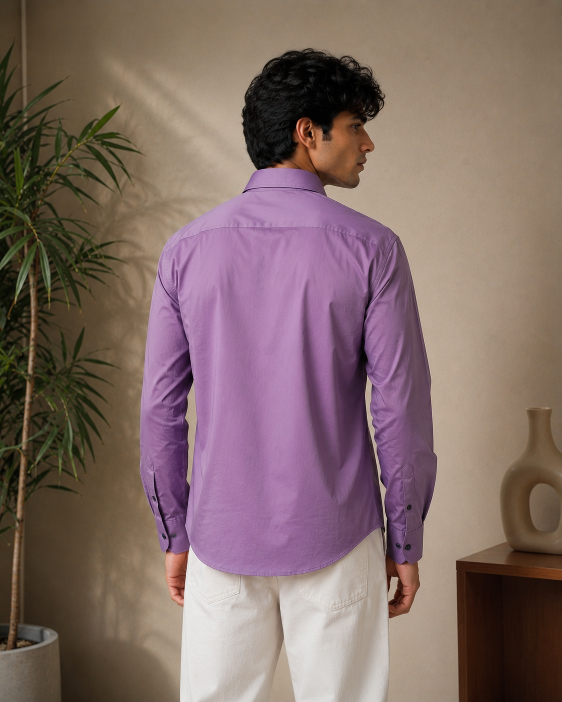 Men’s Lavender Purple Stretchable Lycra Full Sleeve Casual Shirt