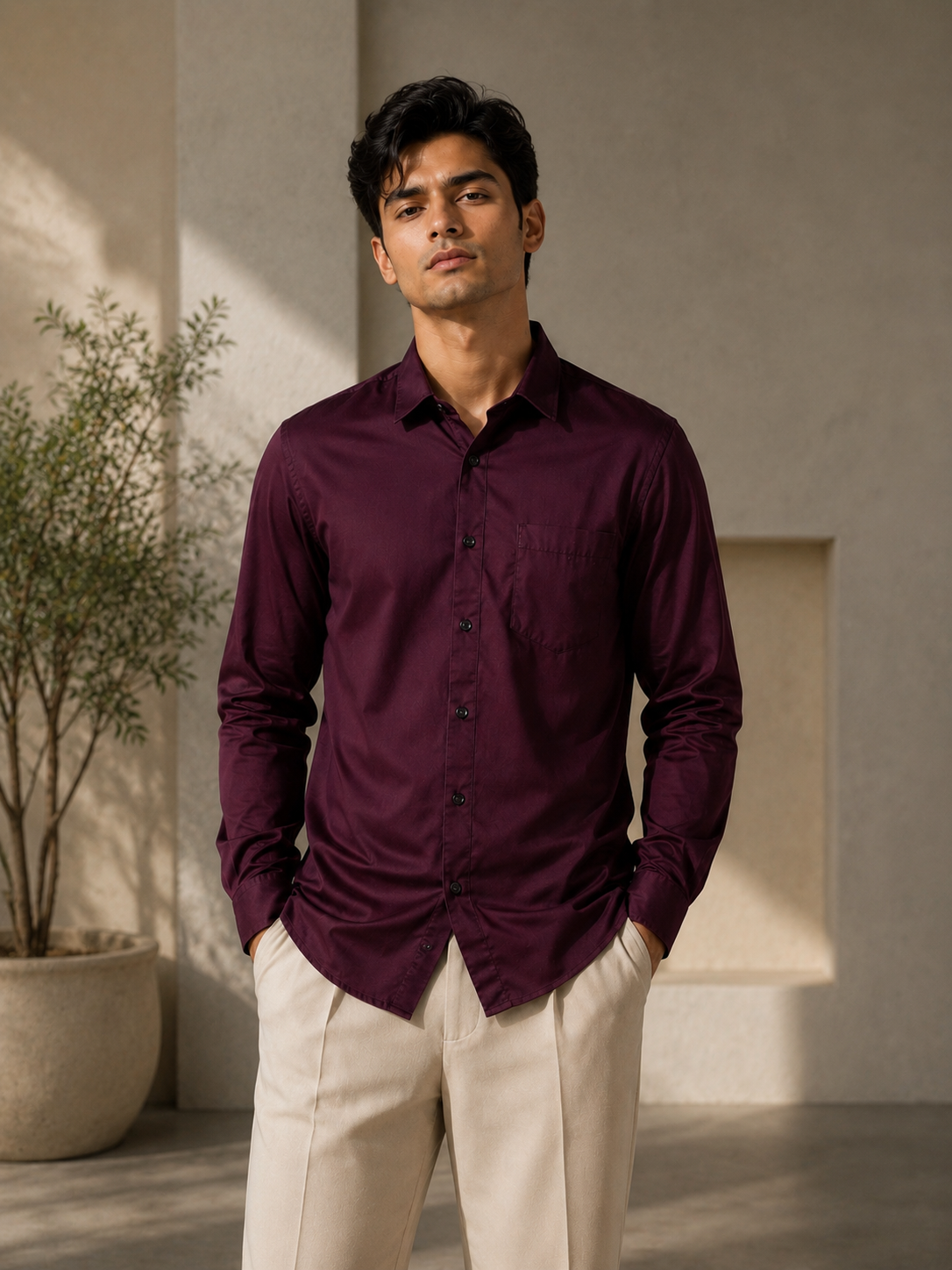 Men’s Dark Magenta Premium Solid Cotton Shirt