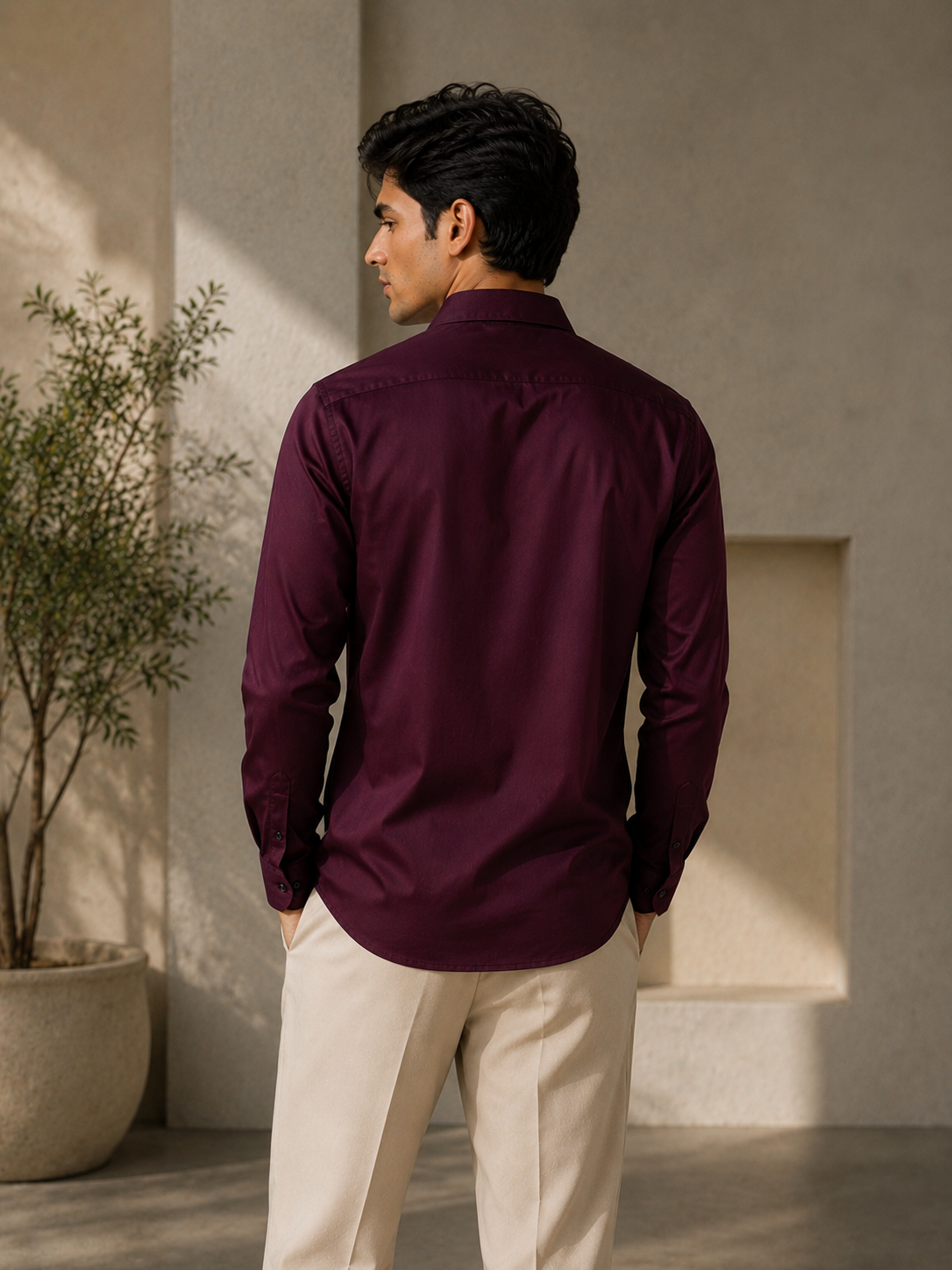 Men’s Dark Magenta Premium Solid Cotton Shirt