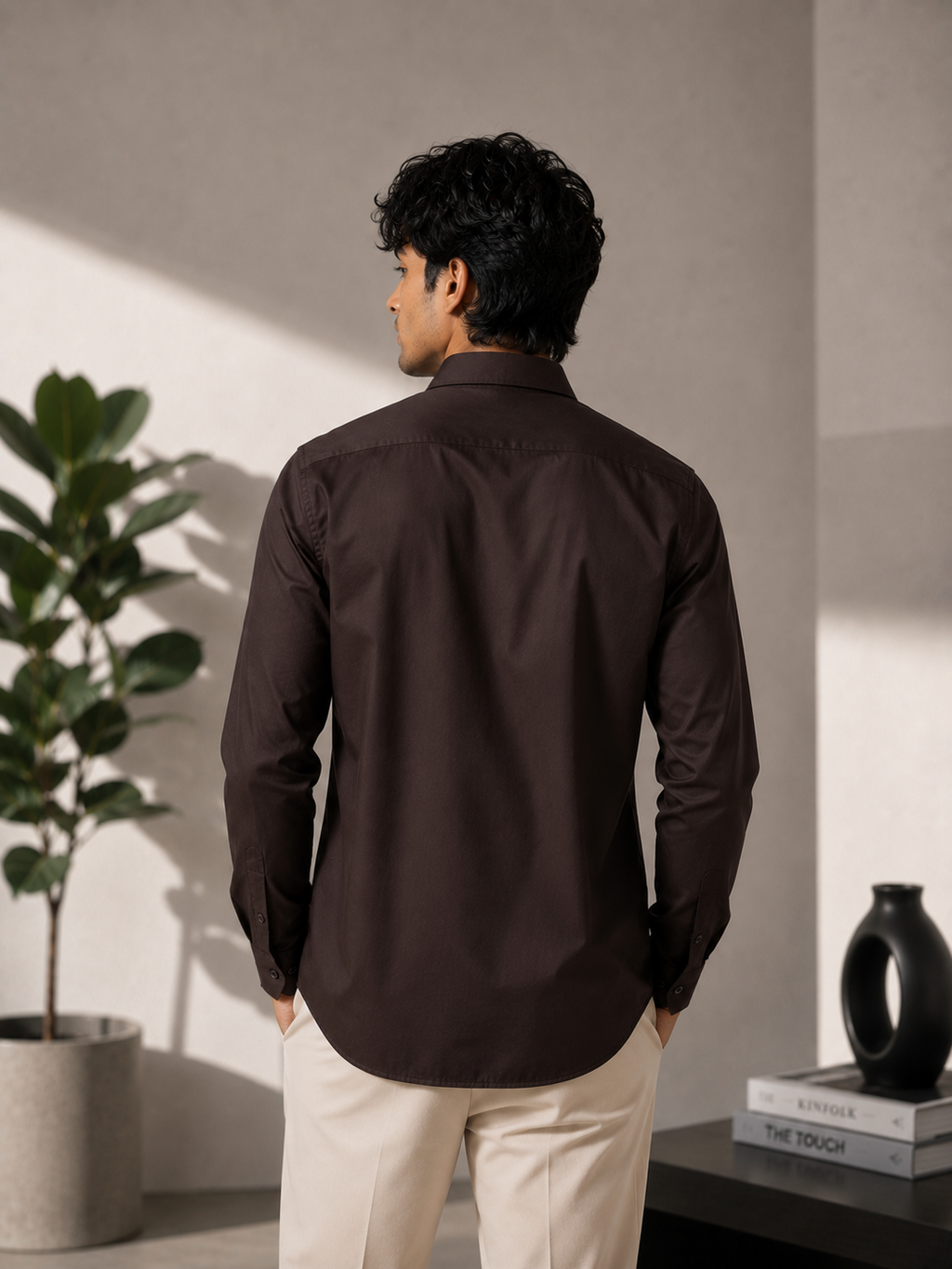Deep Coffee Brown 100% Cotton Casual Shirt for Men