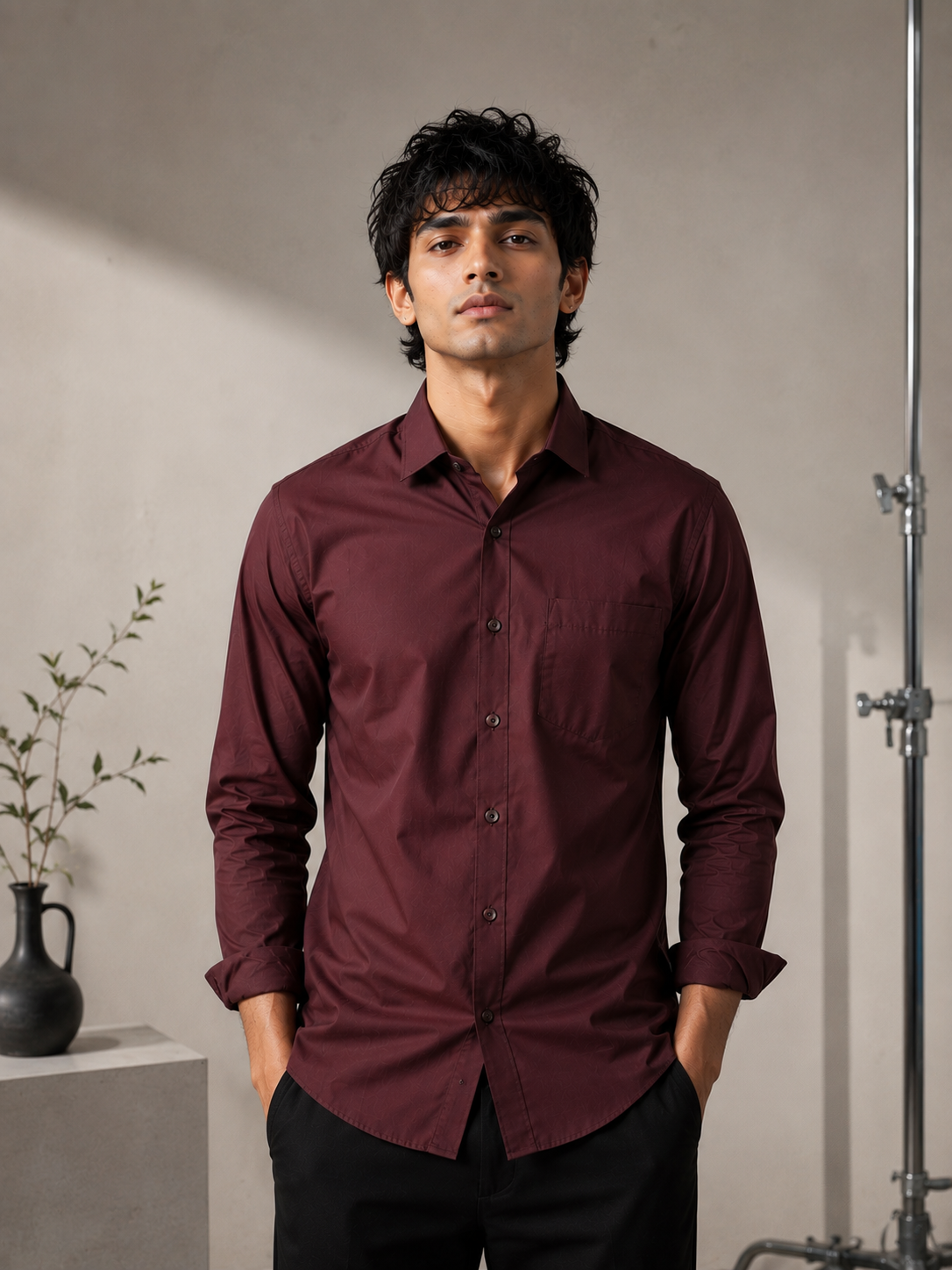 Men’s Wine Red Premium Lycra Stretch Shirt